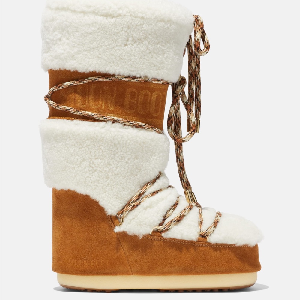 Moon Boot Women's Tan and Cream Winter Boots | LAB69 ICON CREAM SHEARLING BOOTS